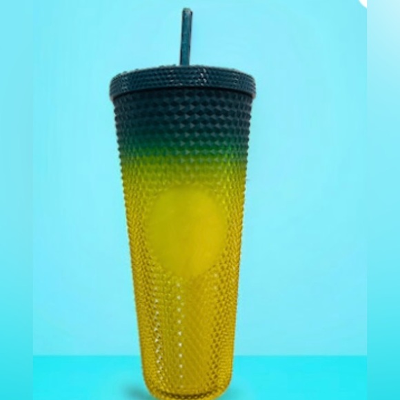 Starbucks Ombre Lemongrass Hombre Yellow Blue Studded Tumbler Cup 24oz 2023 NWT - Picture 8 of 11